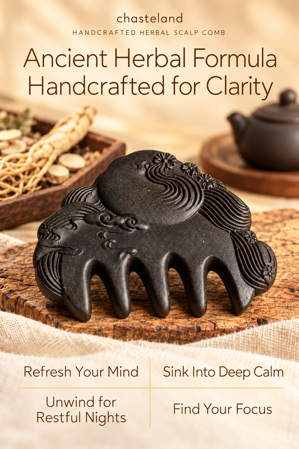 Handcrafted Herbal Massage Comb Anti Hair Loss & Hair Growth Support Boosts Blood Circulation & Relieves Stress