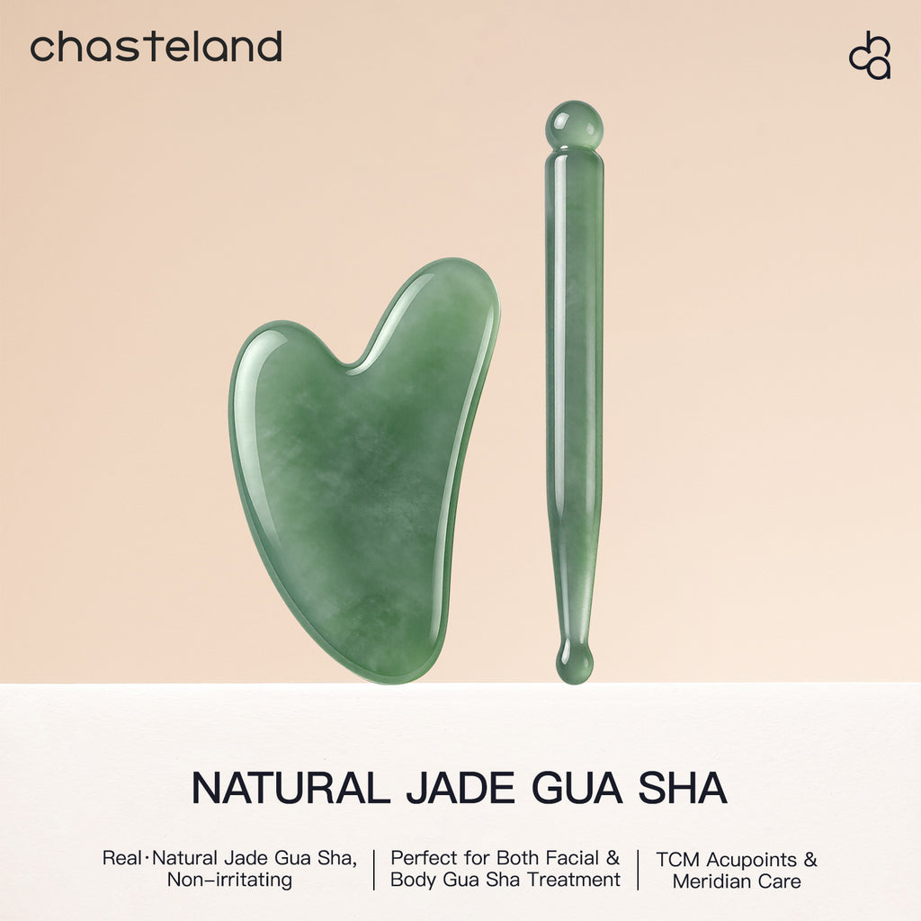 Premium natural jade facial Gua Sha tool bringing radiance look, face lifting, removing fine lines, suitable for facial or body massage. Relieves tension and enables acupressure massage; ideal for body care, gift for mom and travel.