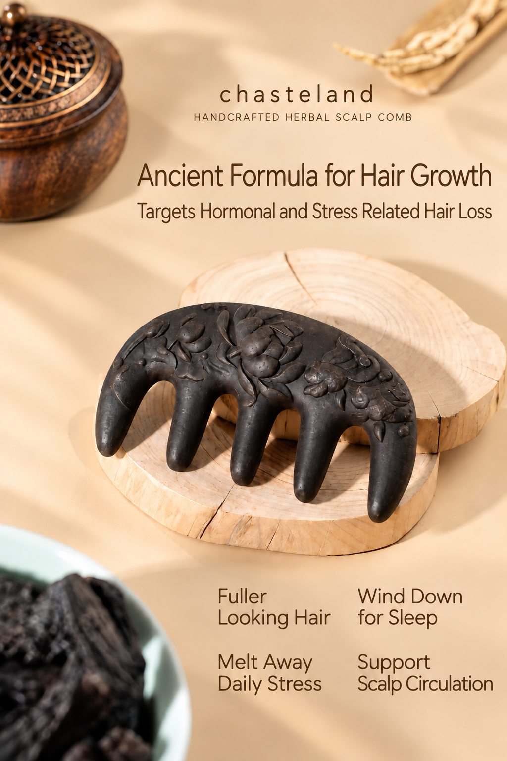 Handcrafted Herbal Massage Comb Anti Hair Loss & Hair Growth Support Boosts Blood Circulation & Relieves Stress