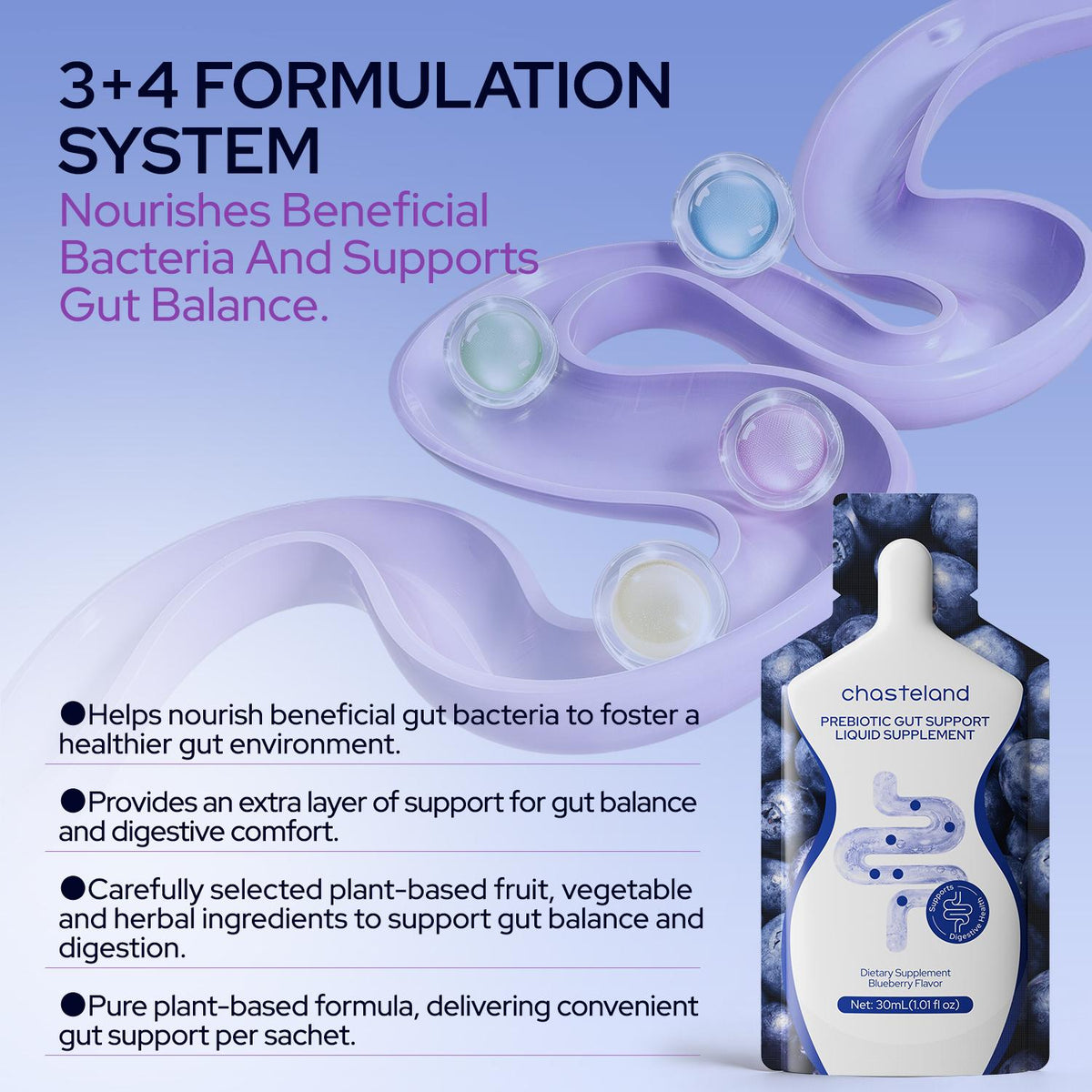 Prebiotic + Postbiotic Liquid Gut Detox – 13 Fruit & Veggie Fibers, No Laxatives, Blueberry Sachets for Debloating & Digestive Balance