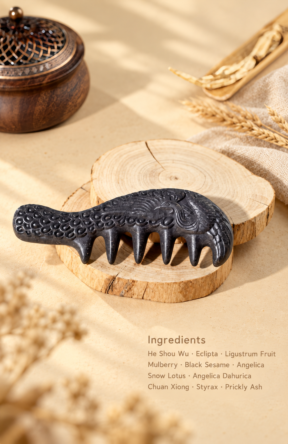 Handcrafted Herbal Massage Comb Anti Hair Loss & Hair Growth Support Boosts Blood Circulation & Relieves Stress