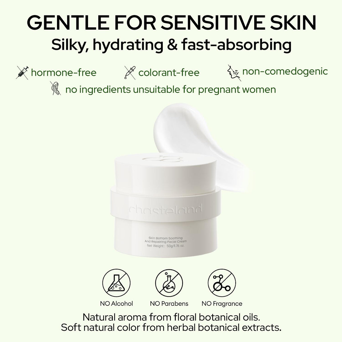 Chasteland Repairing Cream: Soothing, hydrating, and gentle—the top choice for sensitive skin. Wrinkle care that alleviates sensitivity while infusing sagging skin with plump elasticity; a premium at-home spa ritual.Korean skincare