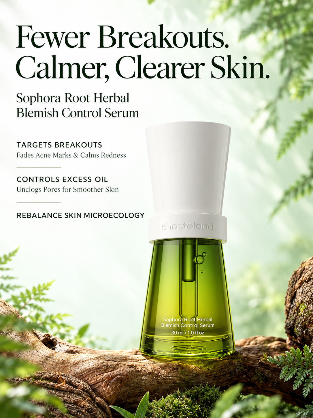 Sophora Root Herbal Blemish Control Serum Rebalance Skin Microecology  Targets Breakouts, Fades Acne Marks & Calms Redness Controls Oil, Unclogs Pores for Smooth Clear Skin