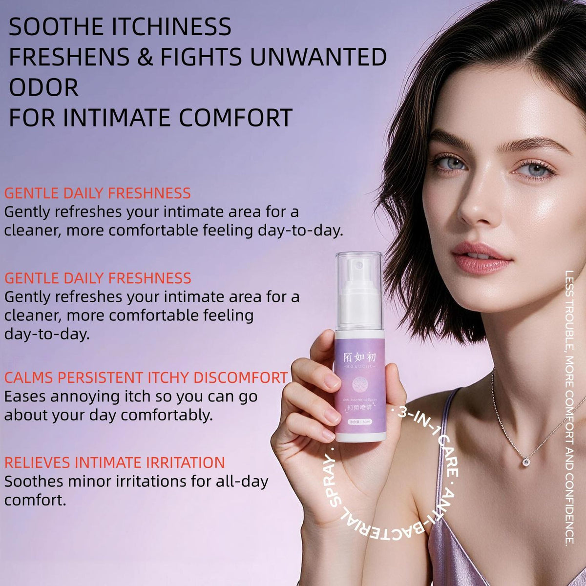 MORUCHU Intimate Care Spray for Women, Gentle Daily Feminine Spray, Soothes Irritation, Odor Relief, Plant Extract Formula, 50ml