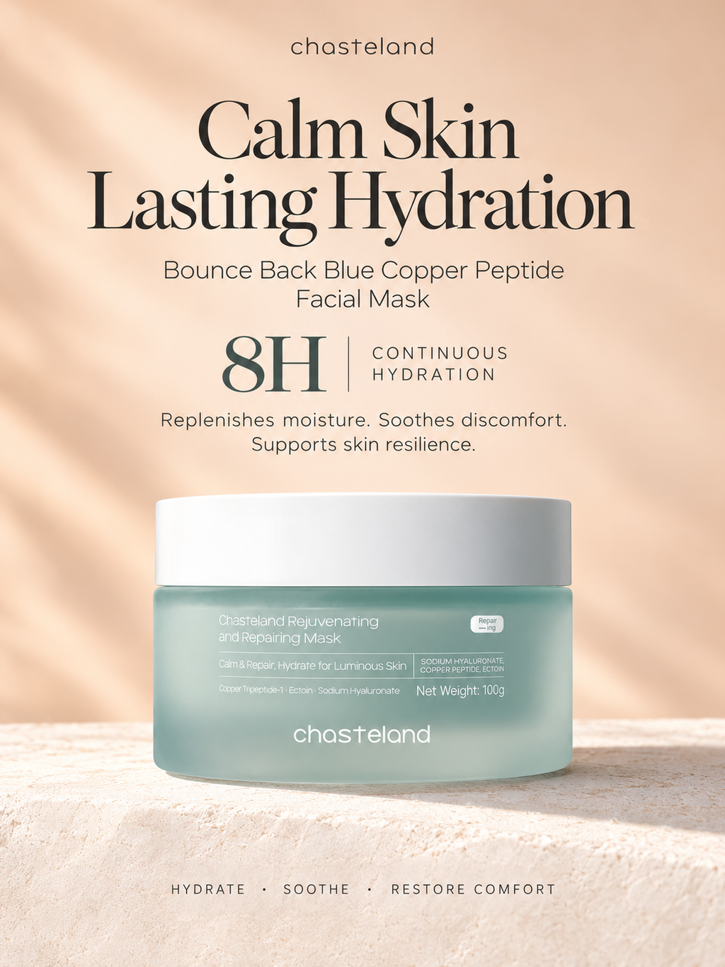 2-Box Chasteland Bounce Back Blue Copper Peptide Facial Mask 8hr continuous hydrating, soothing, relieves irritation & strengthens skin resilience