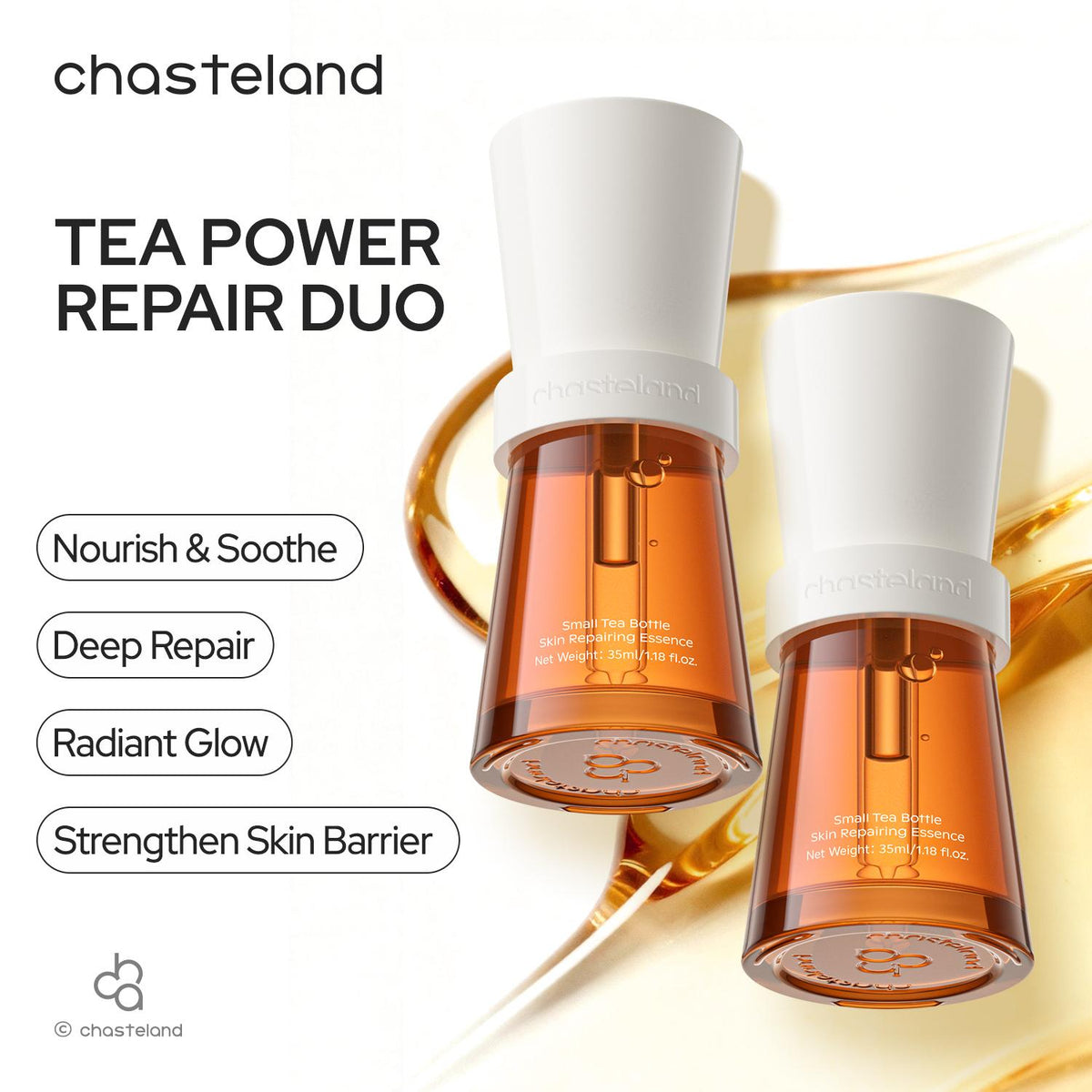 Chasteland—Tea Polyphenol Essence: Antioxidant and brightening, firms the skin, repairs the barrier, and soothes sensitivity; prevents dullness and aging while providing deep hydration; a facial care essence for both men and women Korean skincare