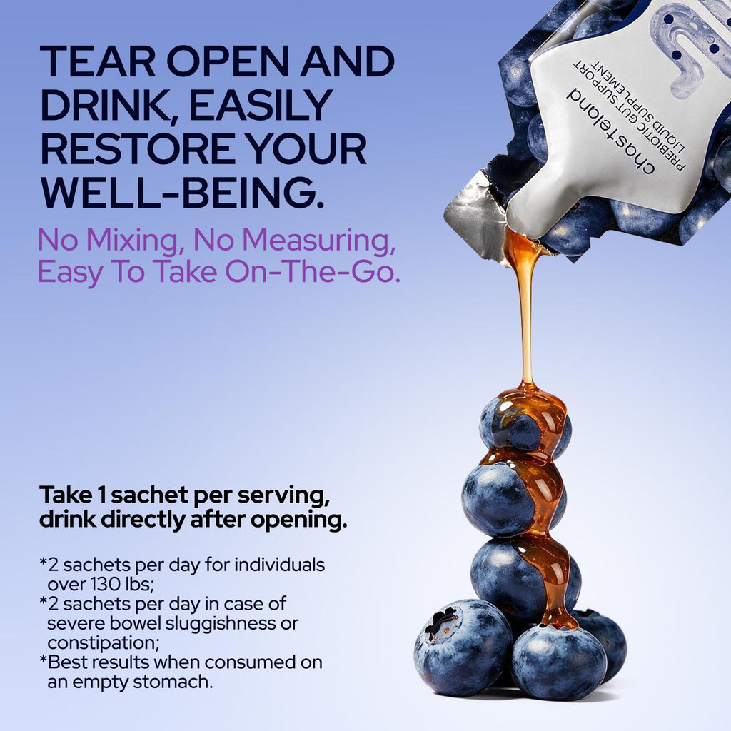 Prebiotic + Postbiotic Liquid Gut Detox – 13 Fruit & Veggie Fibers, No Laxatives, Blueberry Sachets for Debloating & Digestive Balance
