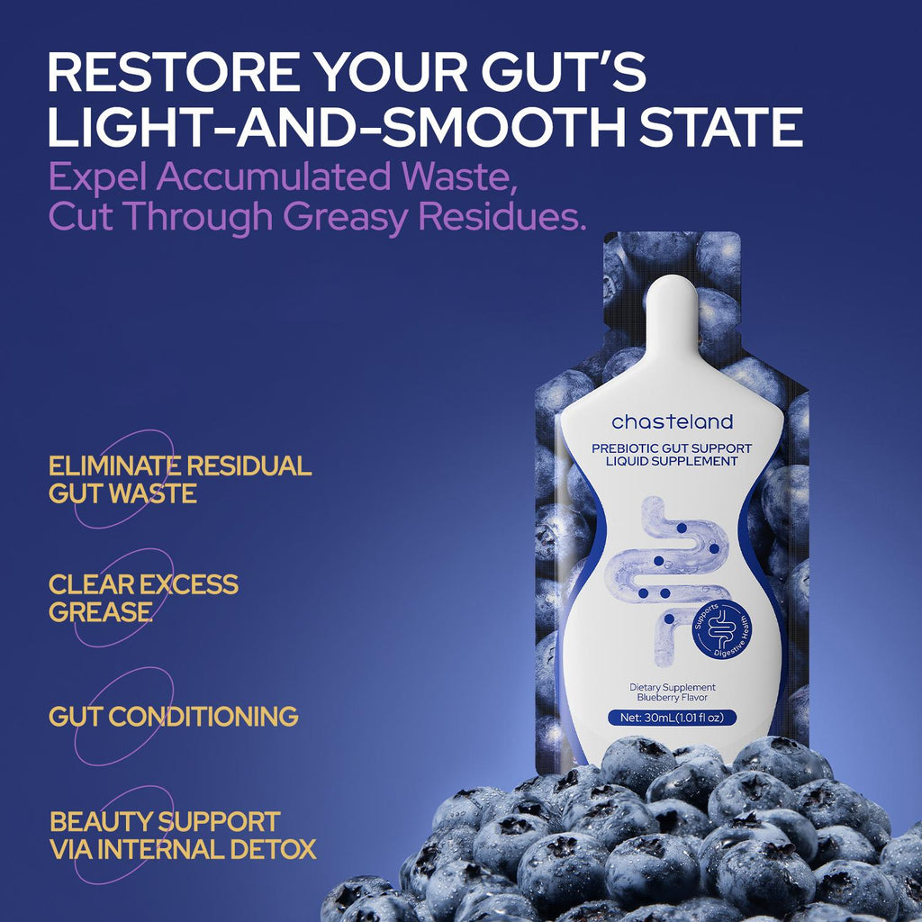 Prebiotic + Postbiotic Liquid Gut Detox – 13 Fruit & Veggie Fibers, No Laxatives, Blueberry Sachets for Debloating & Digestive Balance