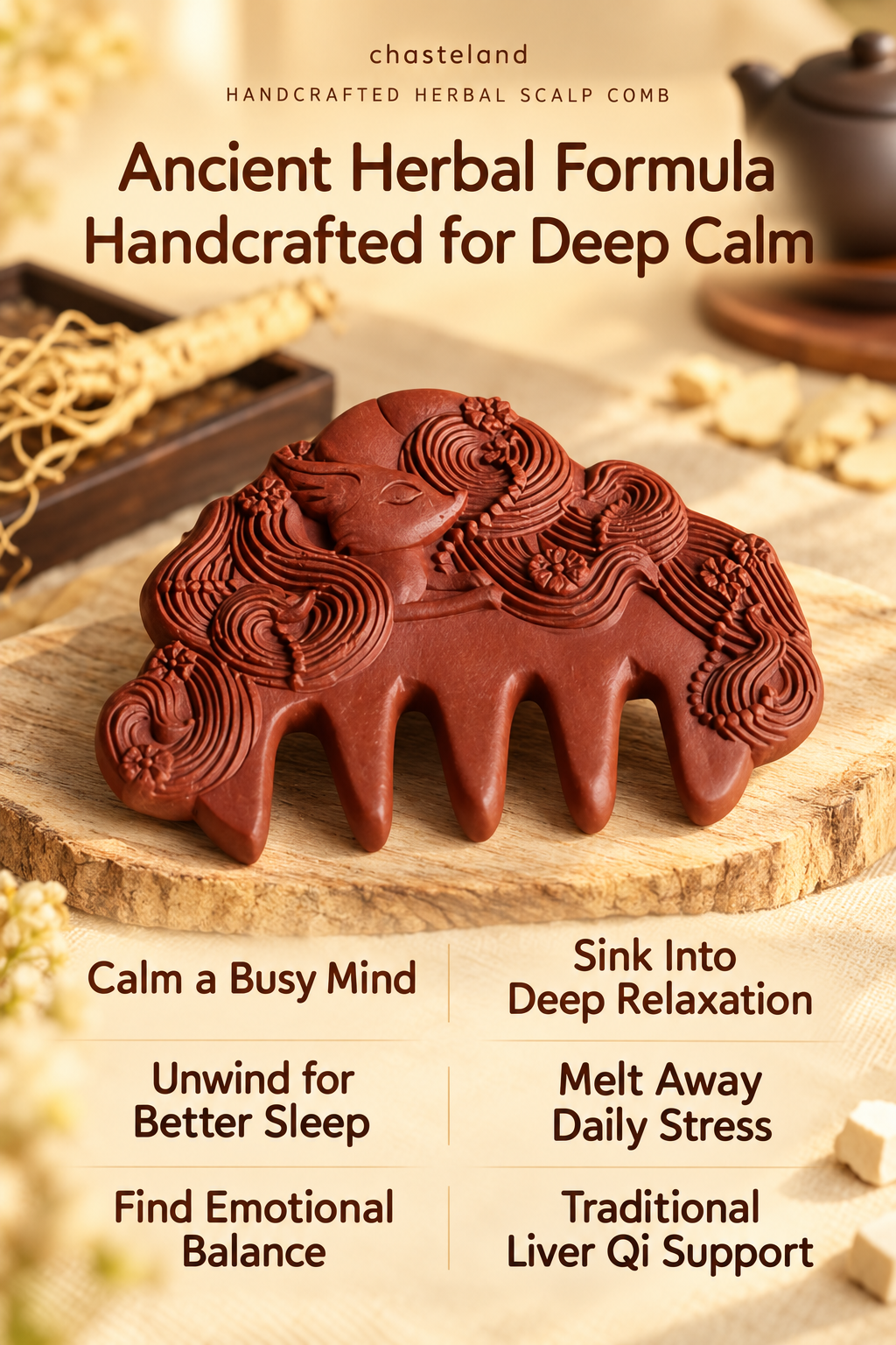 Handcrafted Herbal Massage Comb Anti Hair Loss & Hair Growth Support Boosts Blood Circulation & Relieves Stress
